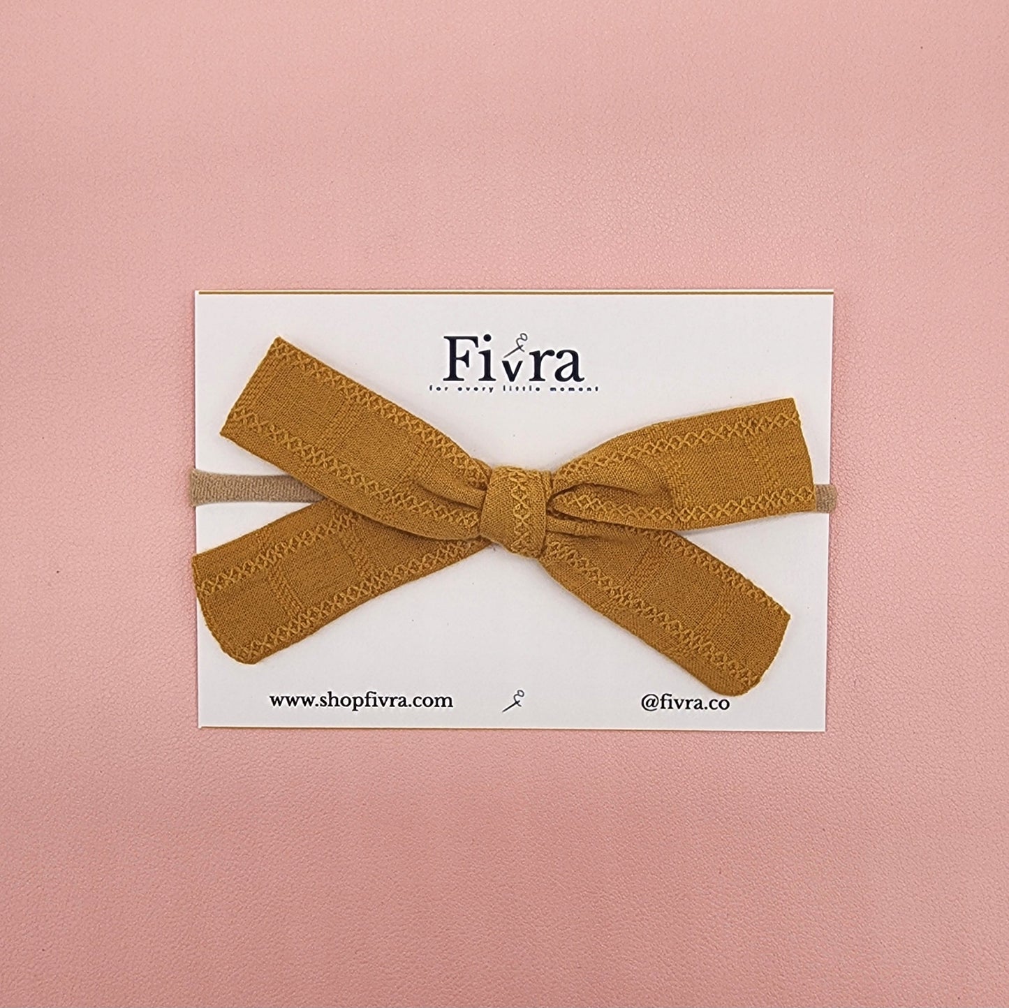 Small, large skinny hair bow - Nylon headband - Mustard