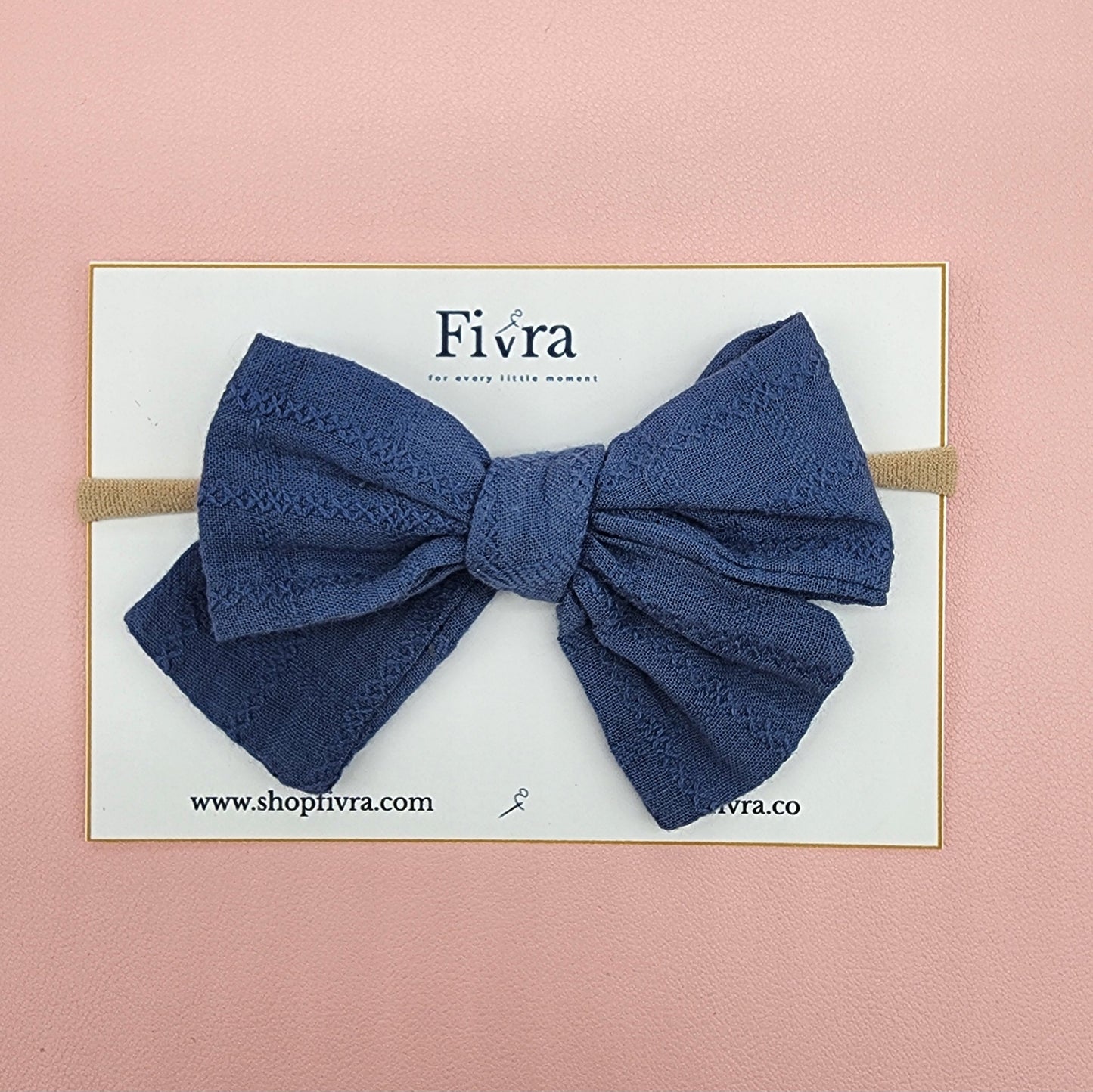 Small, medium hair bow - Nylon headband - Steel blue