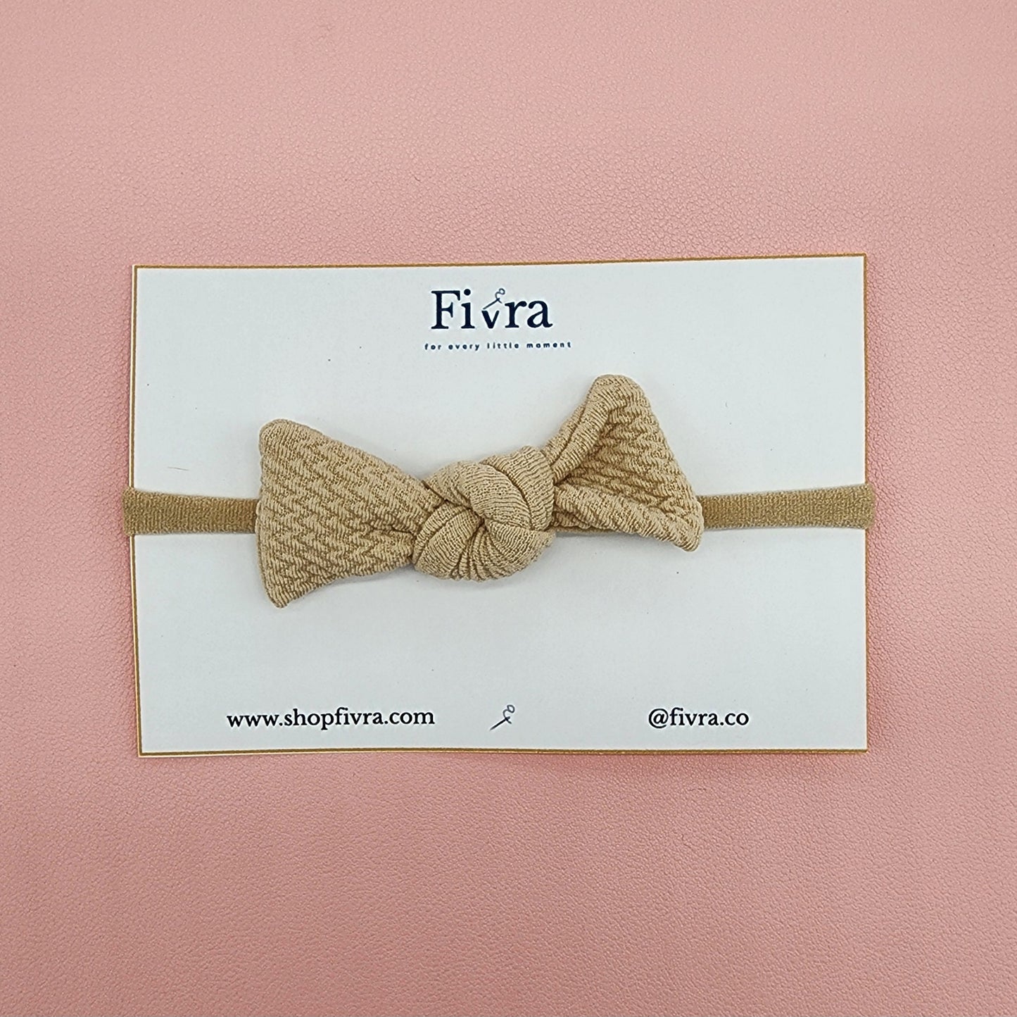 Small hair knot bow - Nylon headband - Beige, Bullet