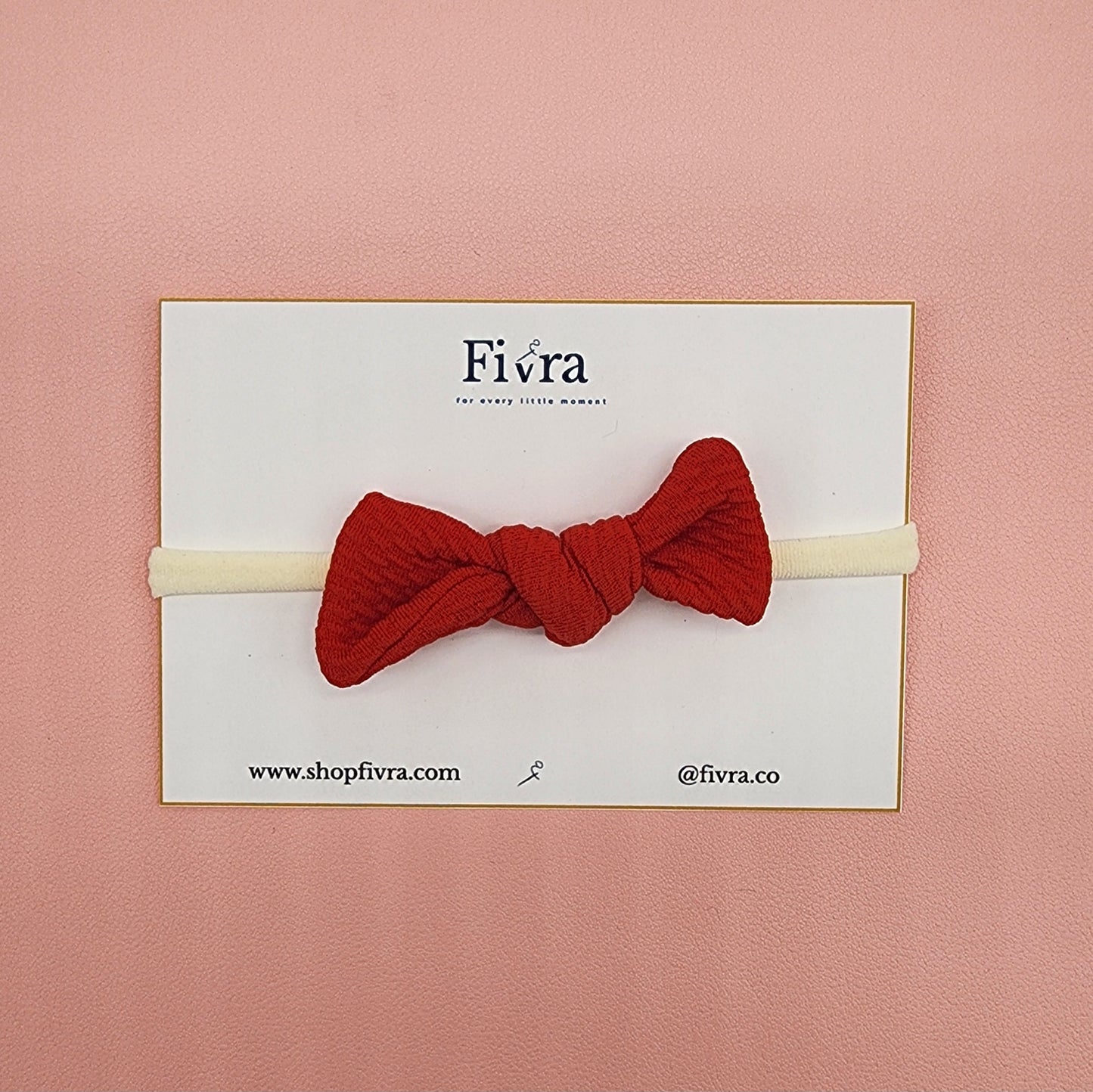 Small hair knot bow - Nylon headband - Red, Bullet