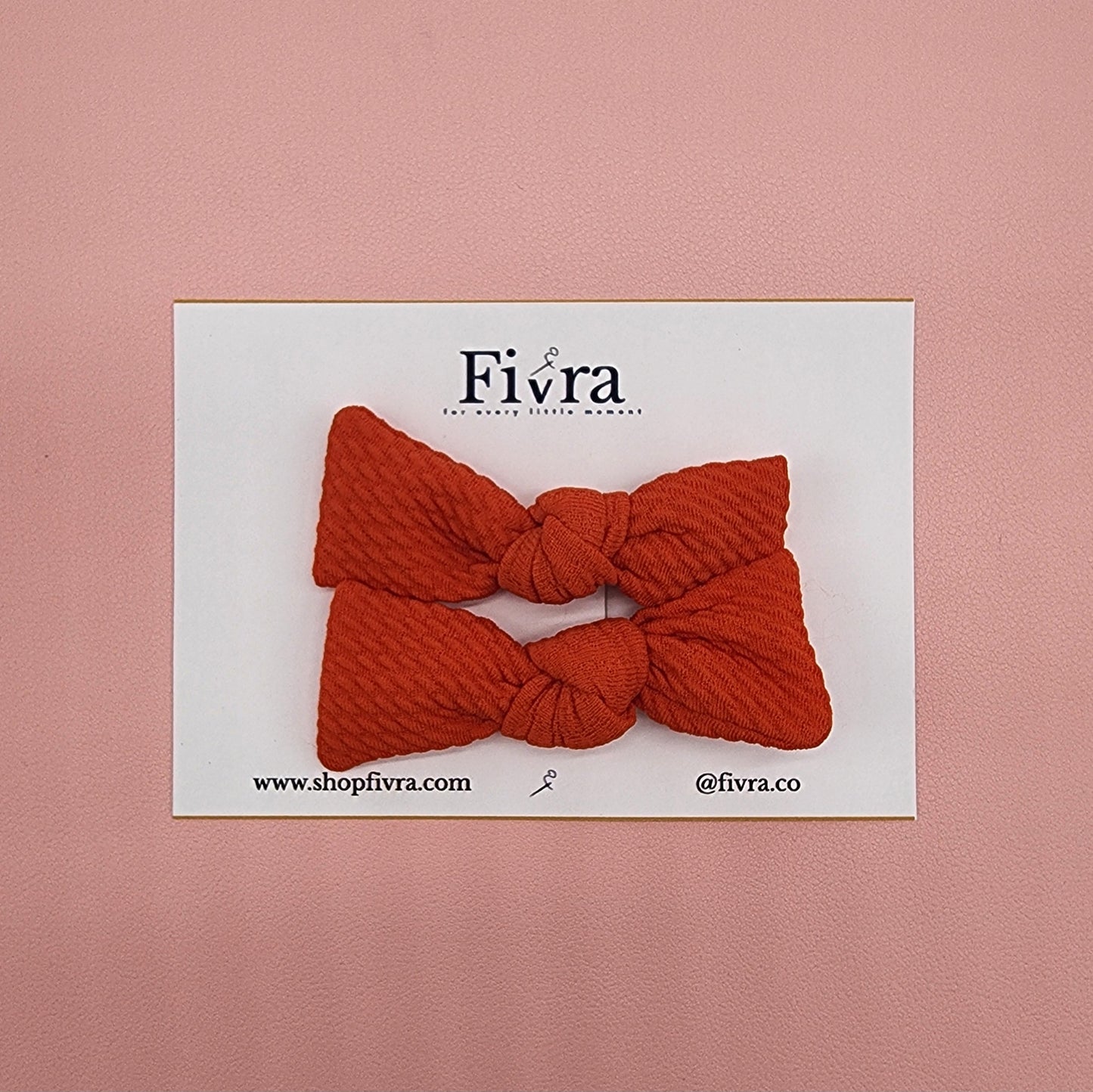 Small hair knot bow - double prong clip - Orange