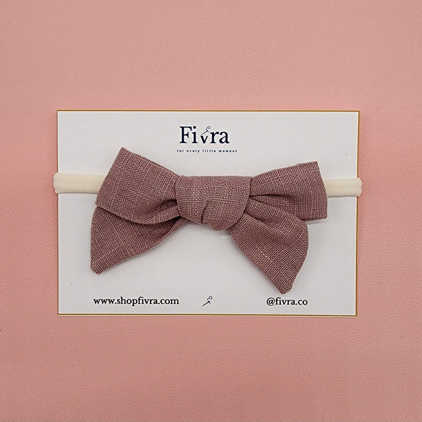 Medium hair bow - Nylon headband - Old rose
