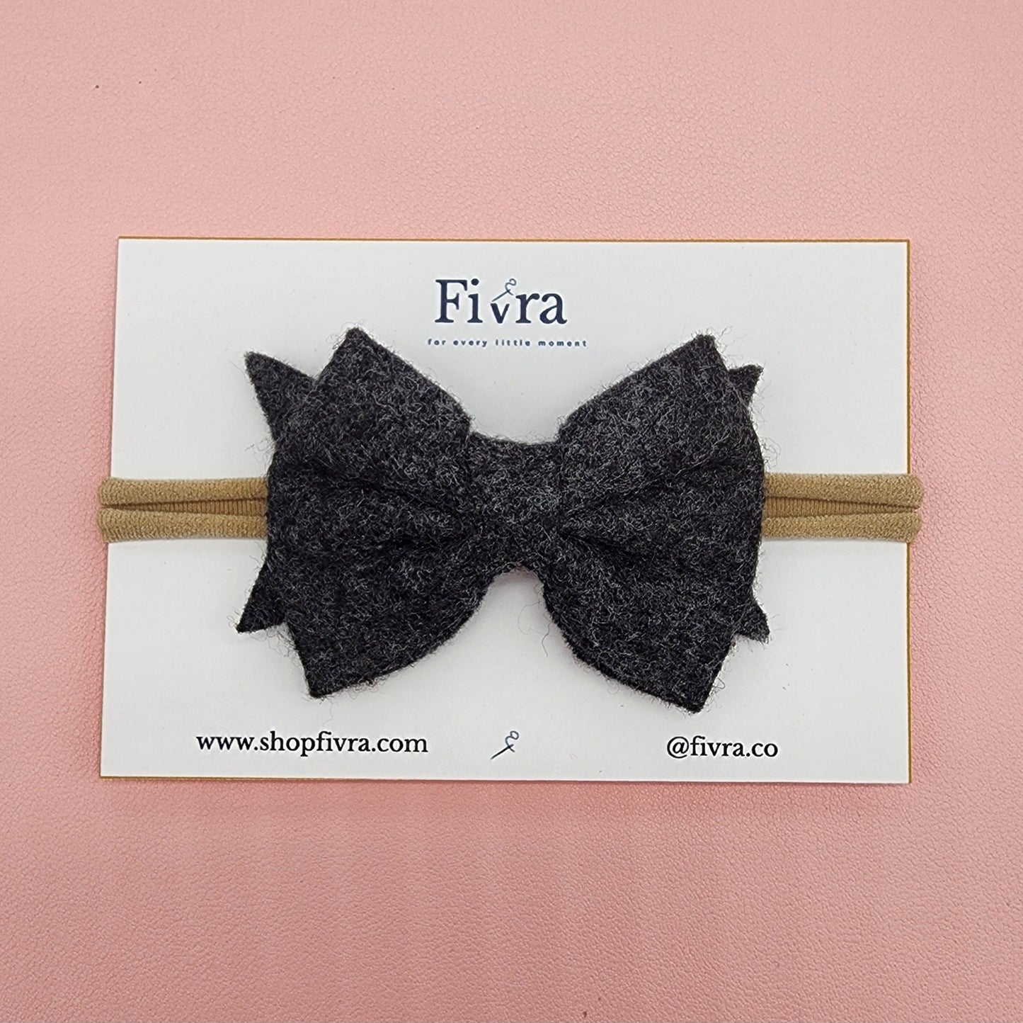 Medium hair bow - Nylon headband - Dark Gray