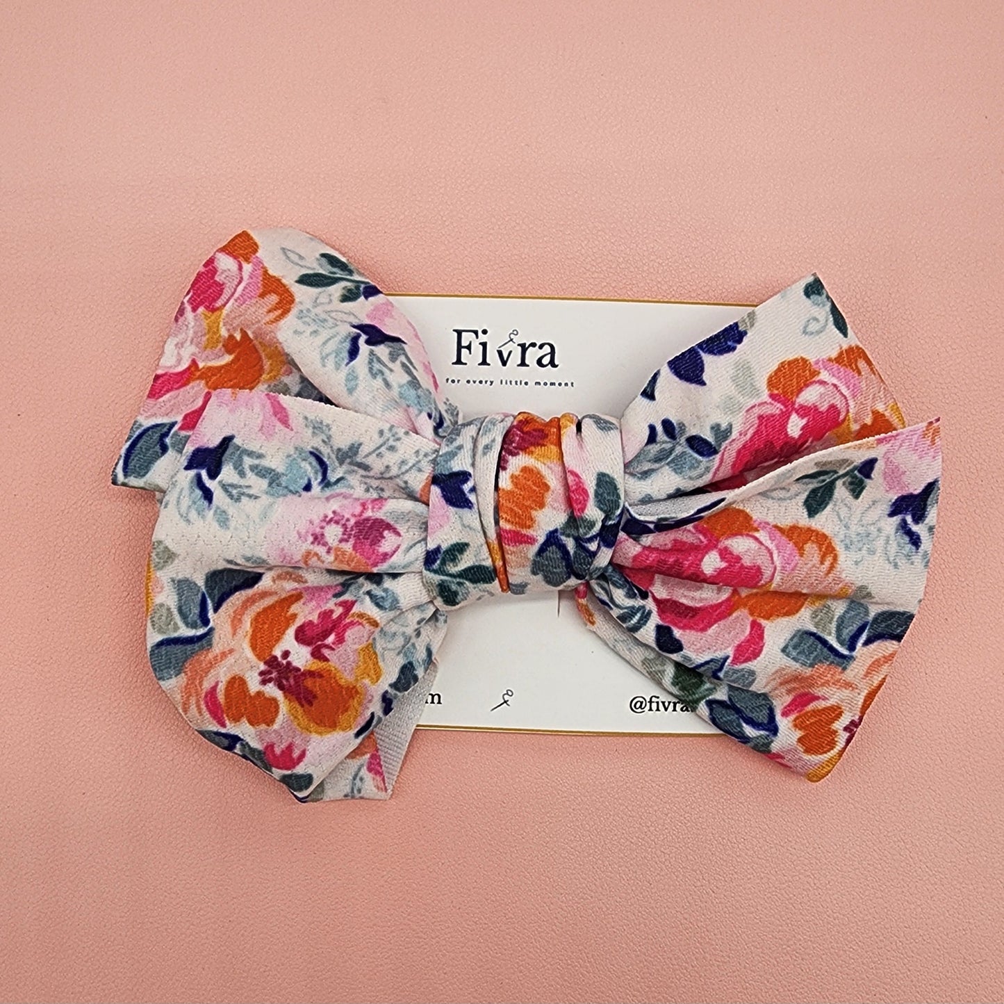 X Large hair bow - French barrete hair clip - Flowers blue