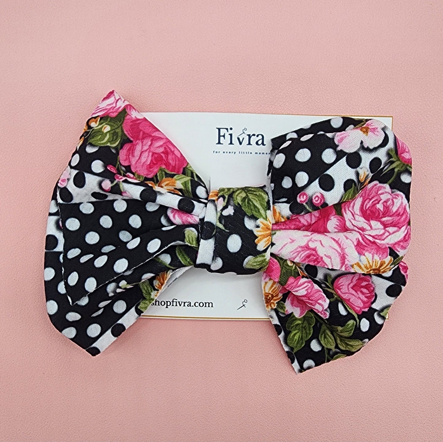X Large hair bow - French barrete hair clip - Flowers black