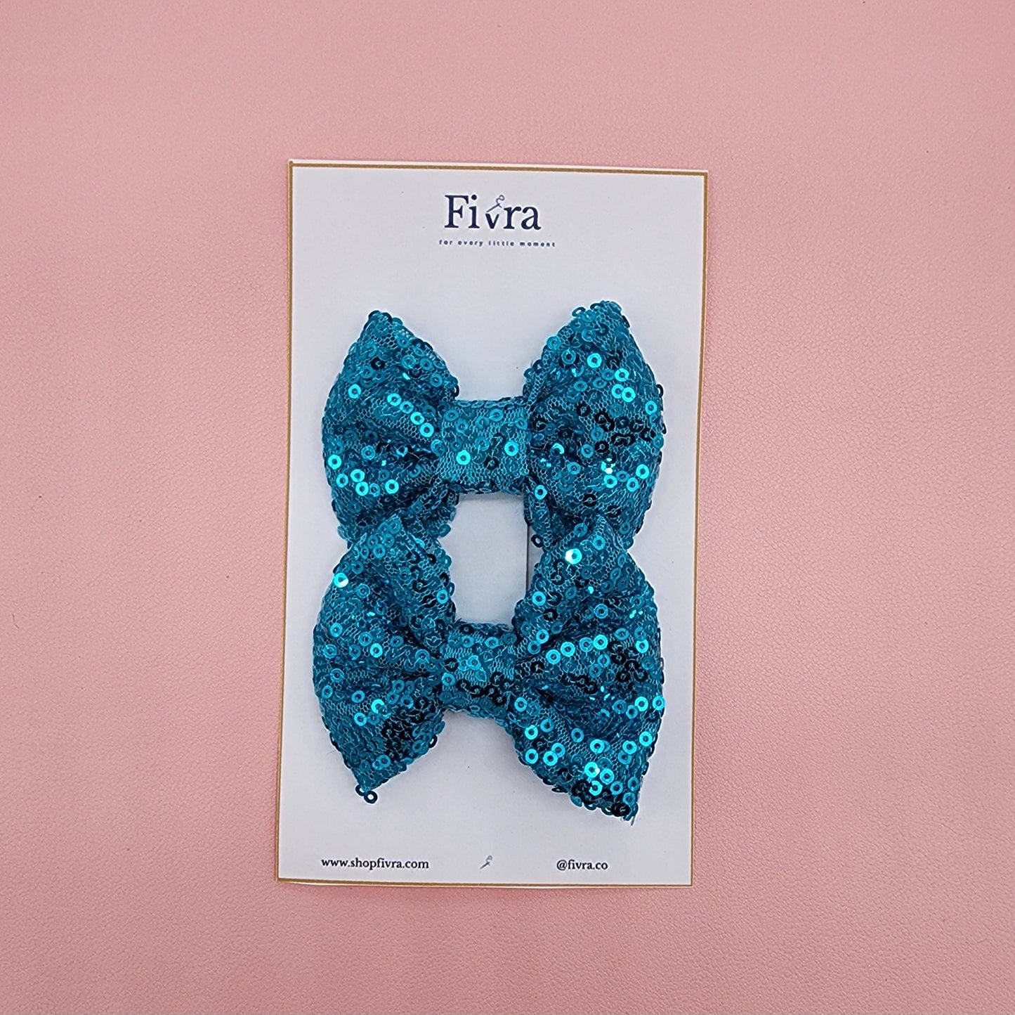 Small pair of bow - Alligator hair clip - turquioise sequin