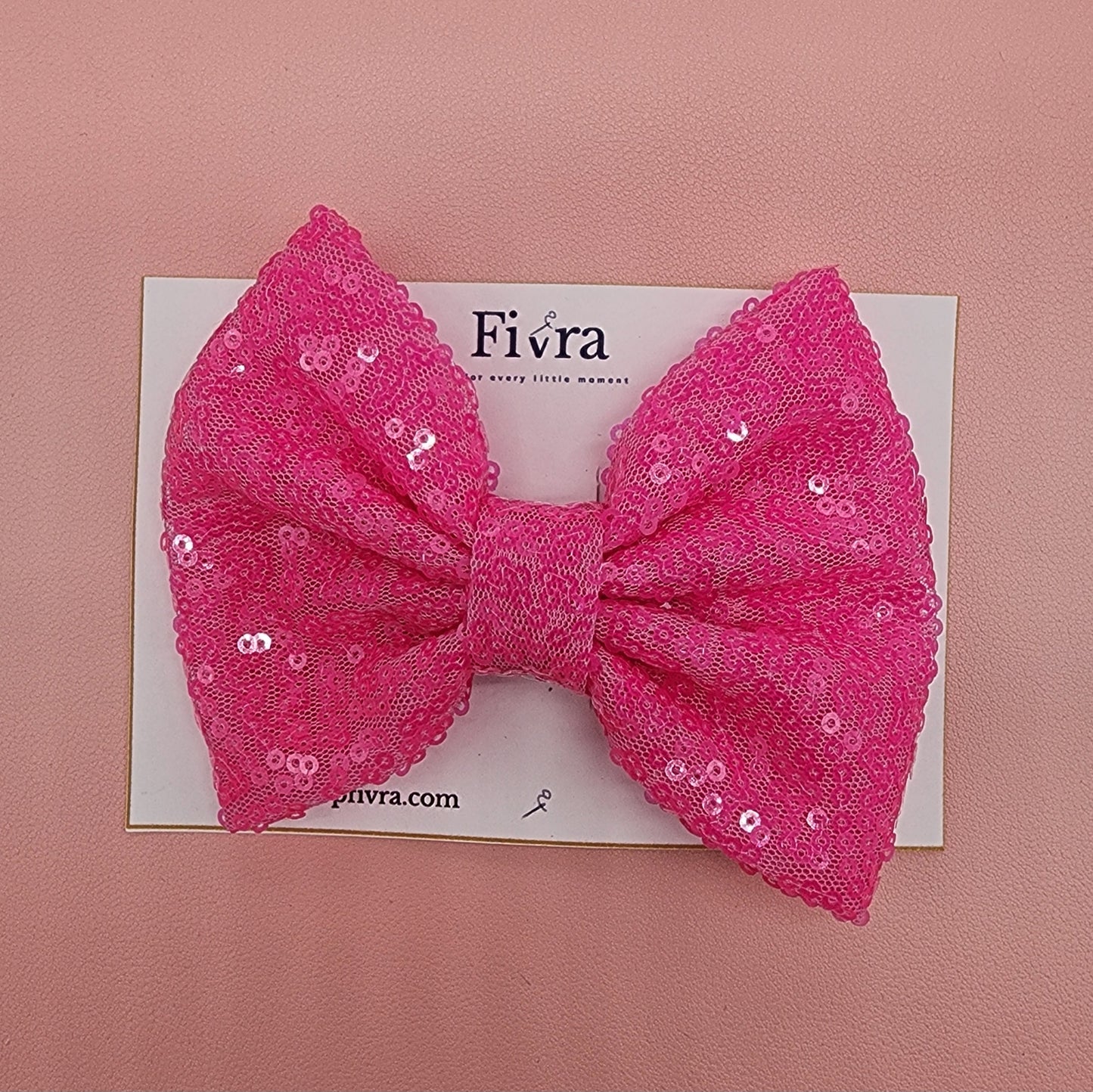 Large hair bow - Alligator hair clip - Neon pink