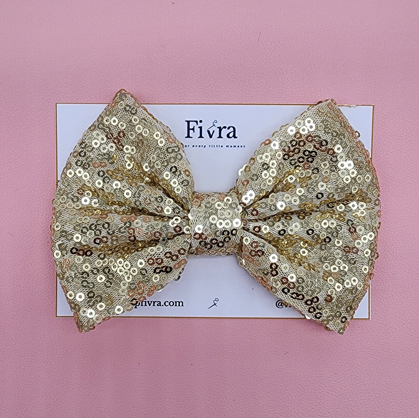 Large hair bow - Alligator hair clip - Pale gold sequin