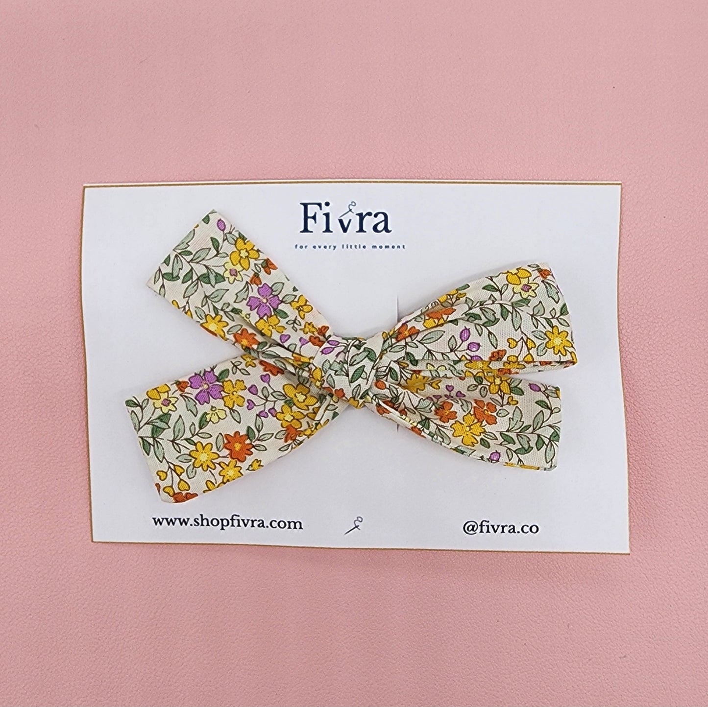 Medium hair bow - double prong clip - Yellow flowers