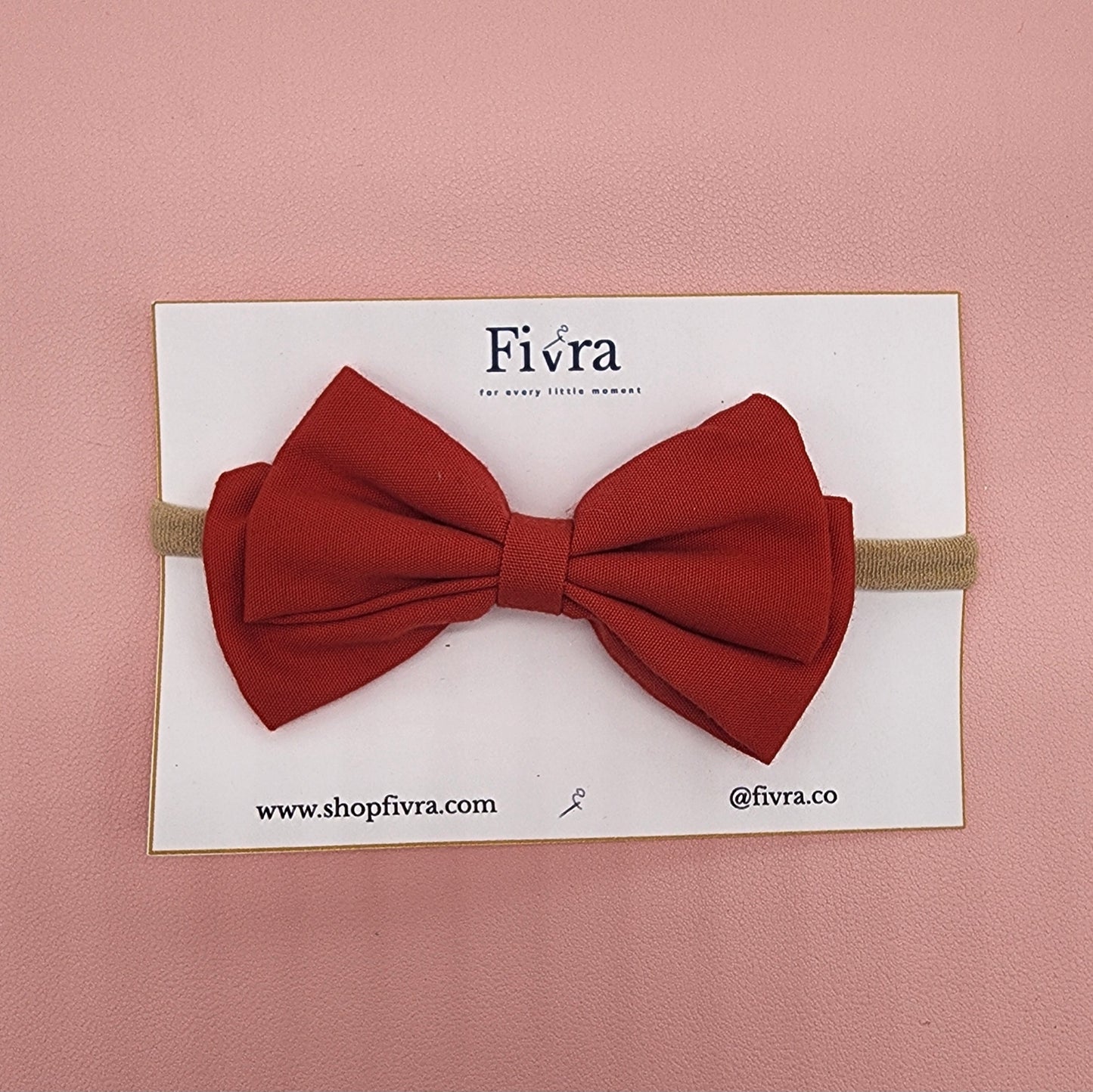 Medium hair double bow - Nylon headband - Red