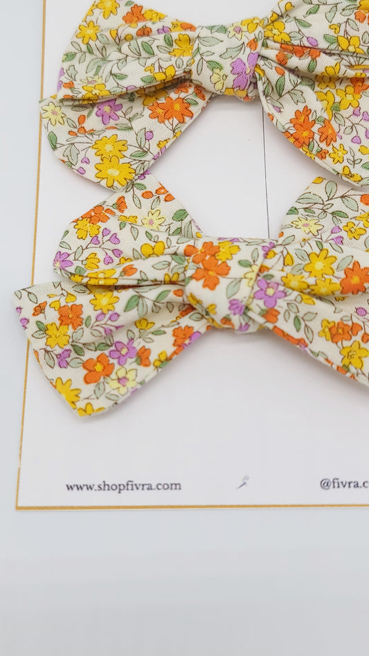 Large hair bow pack x2 - alligator clip - Flowers yellow