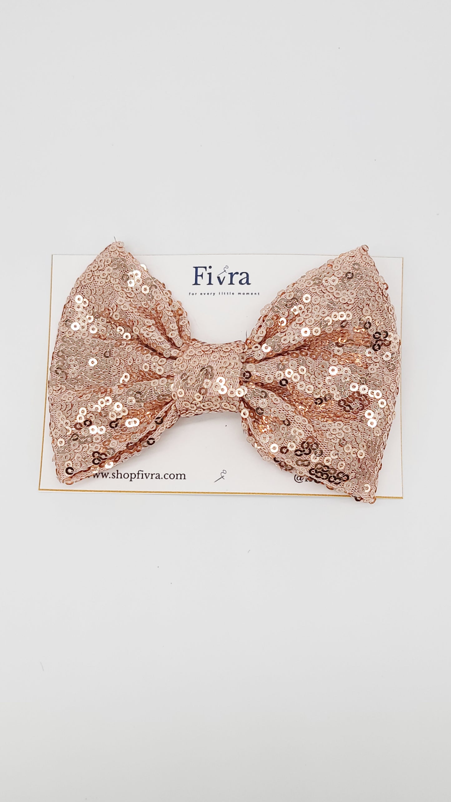 Large hair sequin bow - alligator clip - Rose gold