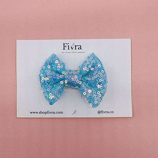 Small sequin bow - clip - Light blue