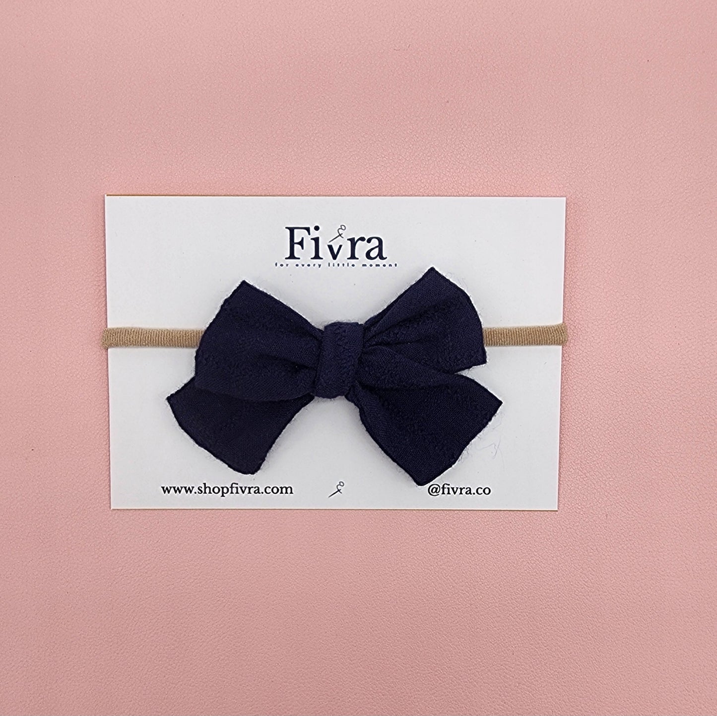 Small, medium hair bow - Nylon headband - Navy blue