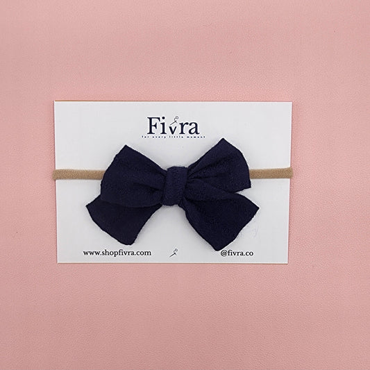 Small, medium hair bow - Nylon headband - Navy blue