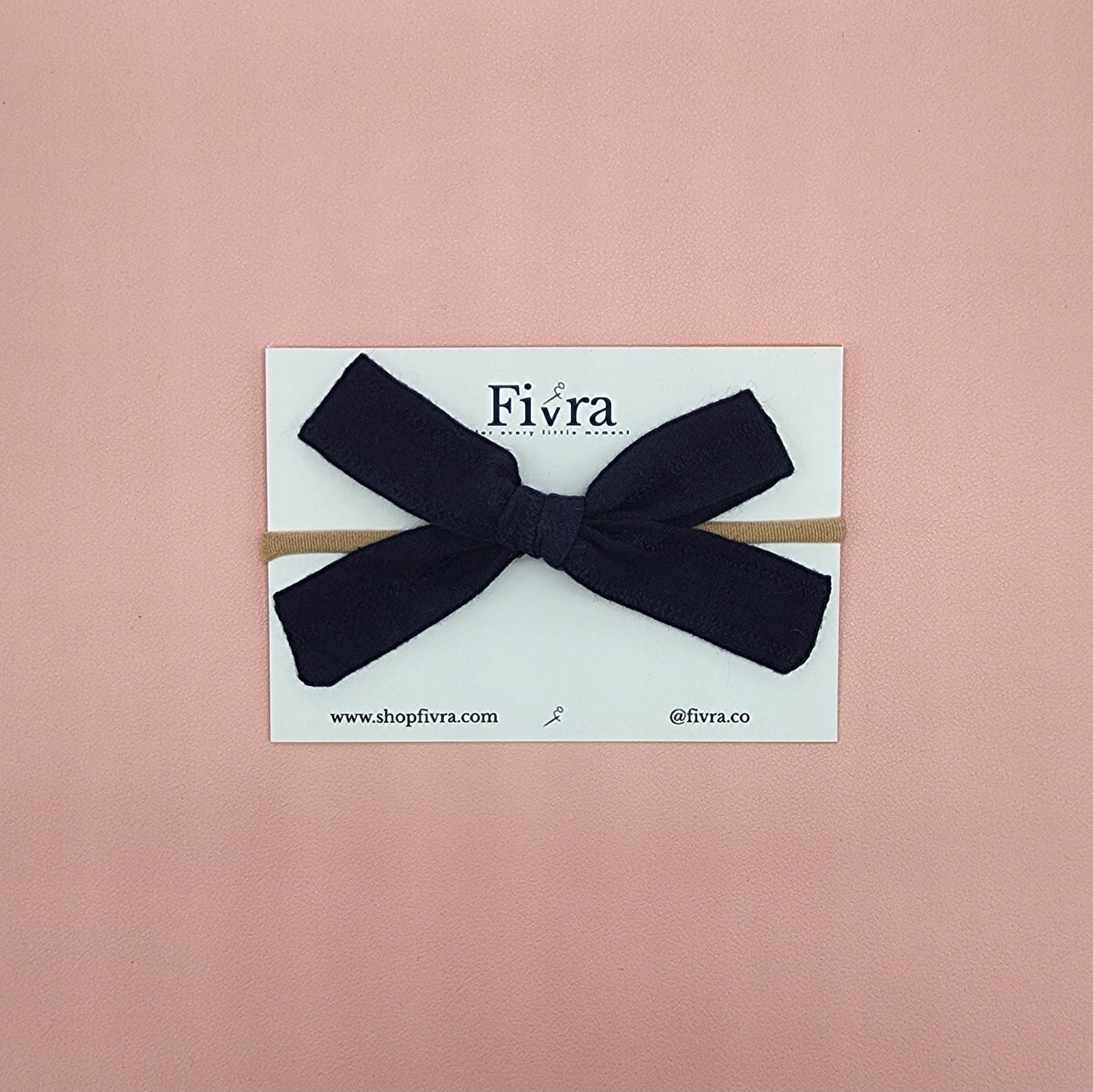 Small, large skinny hair bow - Nylon headband - Navy blue