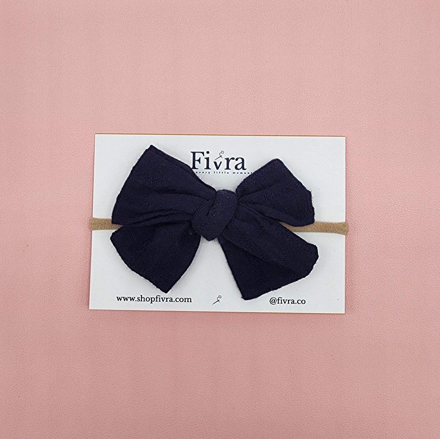 Small, medium hair bow - Nylon headband - Navy blue