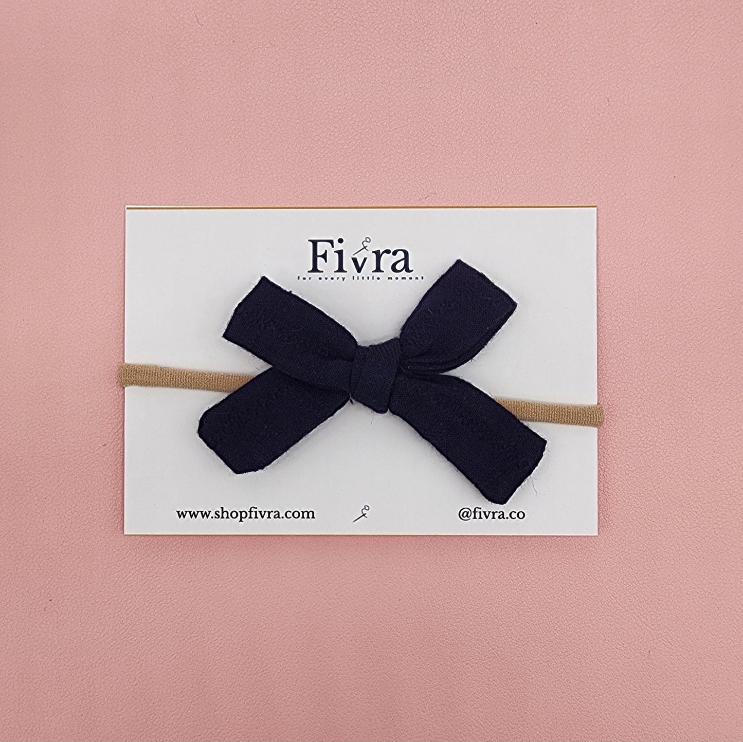 Small, large skinny hair bow - Nylon headband - Navy blue