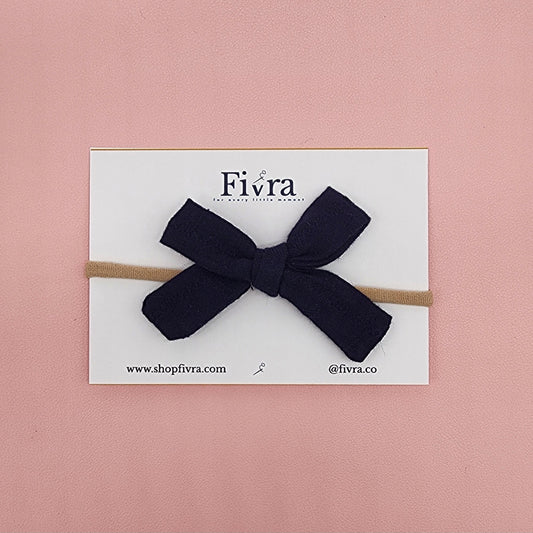Small skinny hair bow - Nylon headband - Black