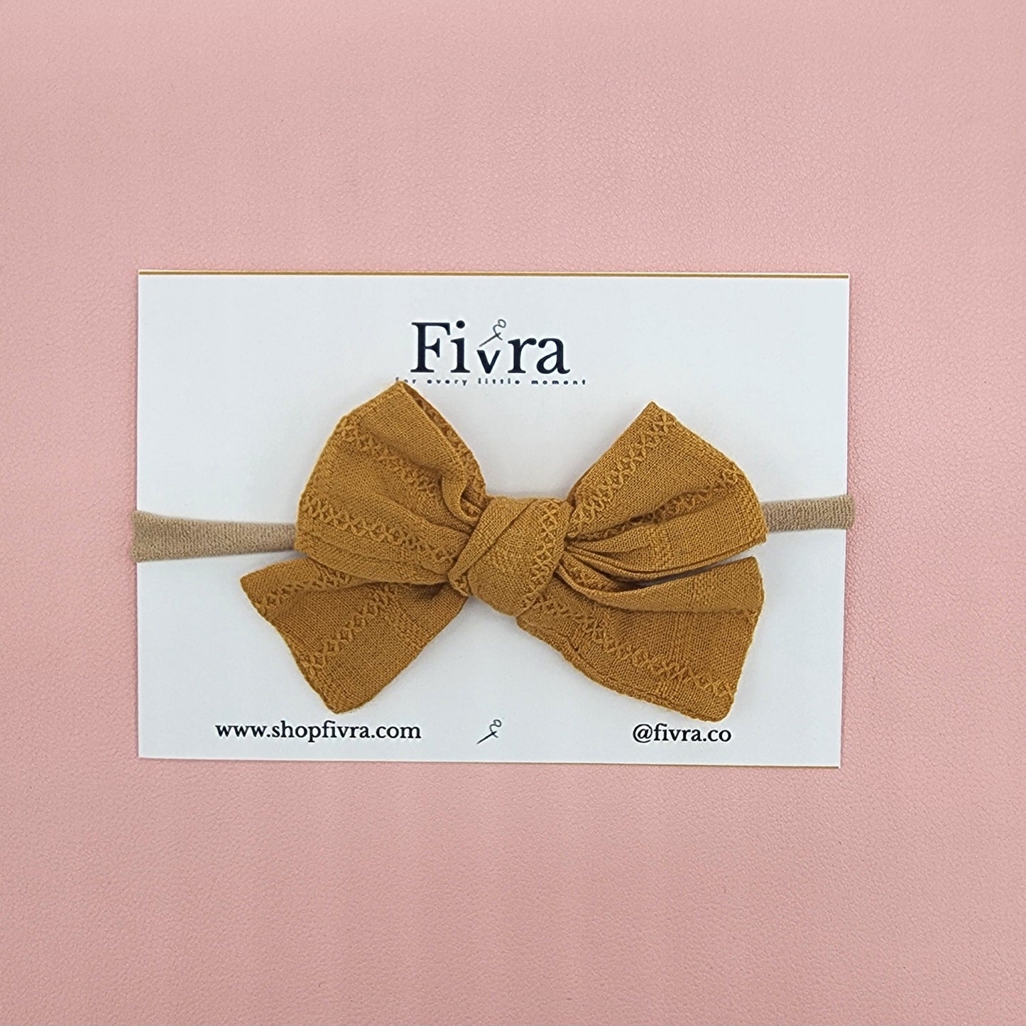 Small, medium hair bow - Nylon headband - Mustard