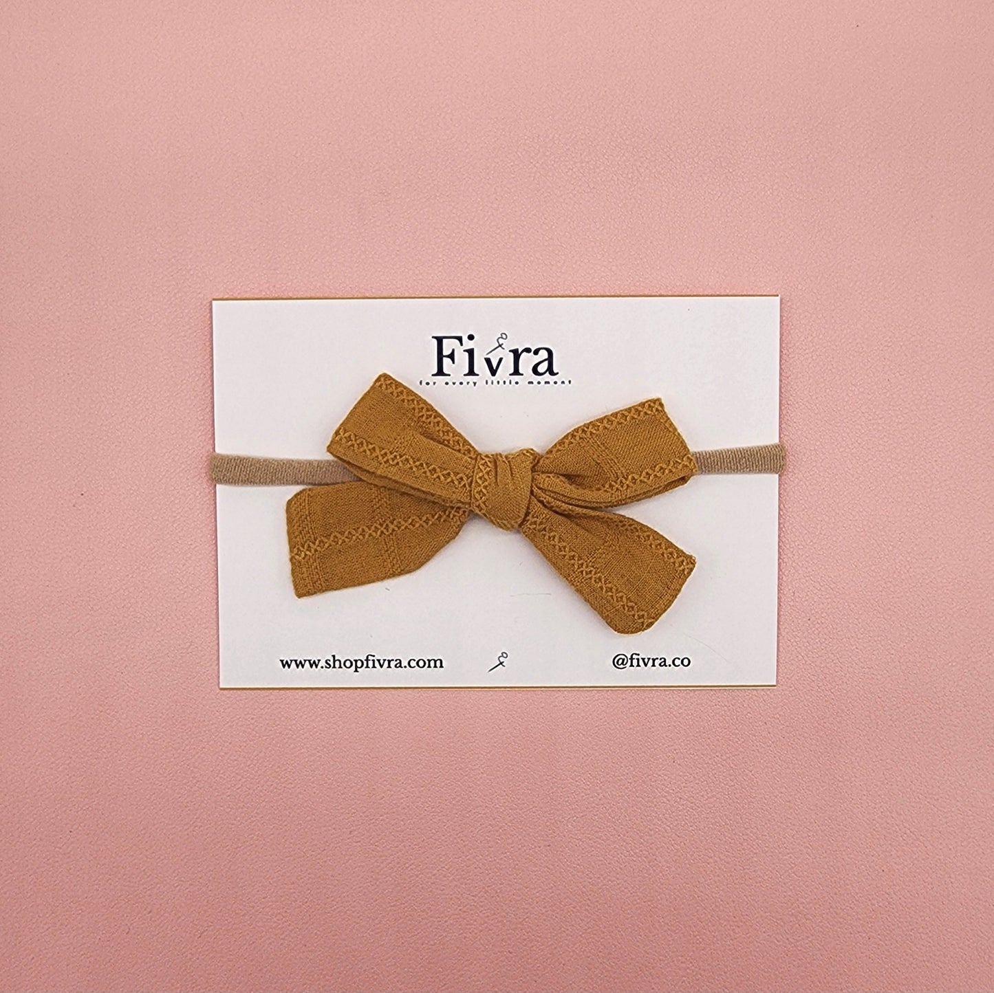 Small, large skinny hair bow - Nylon headband - Mustard