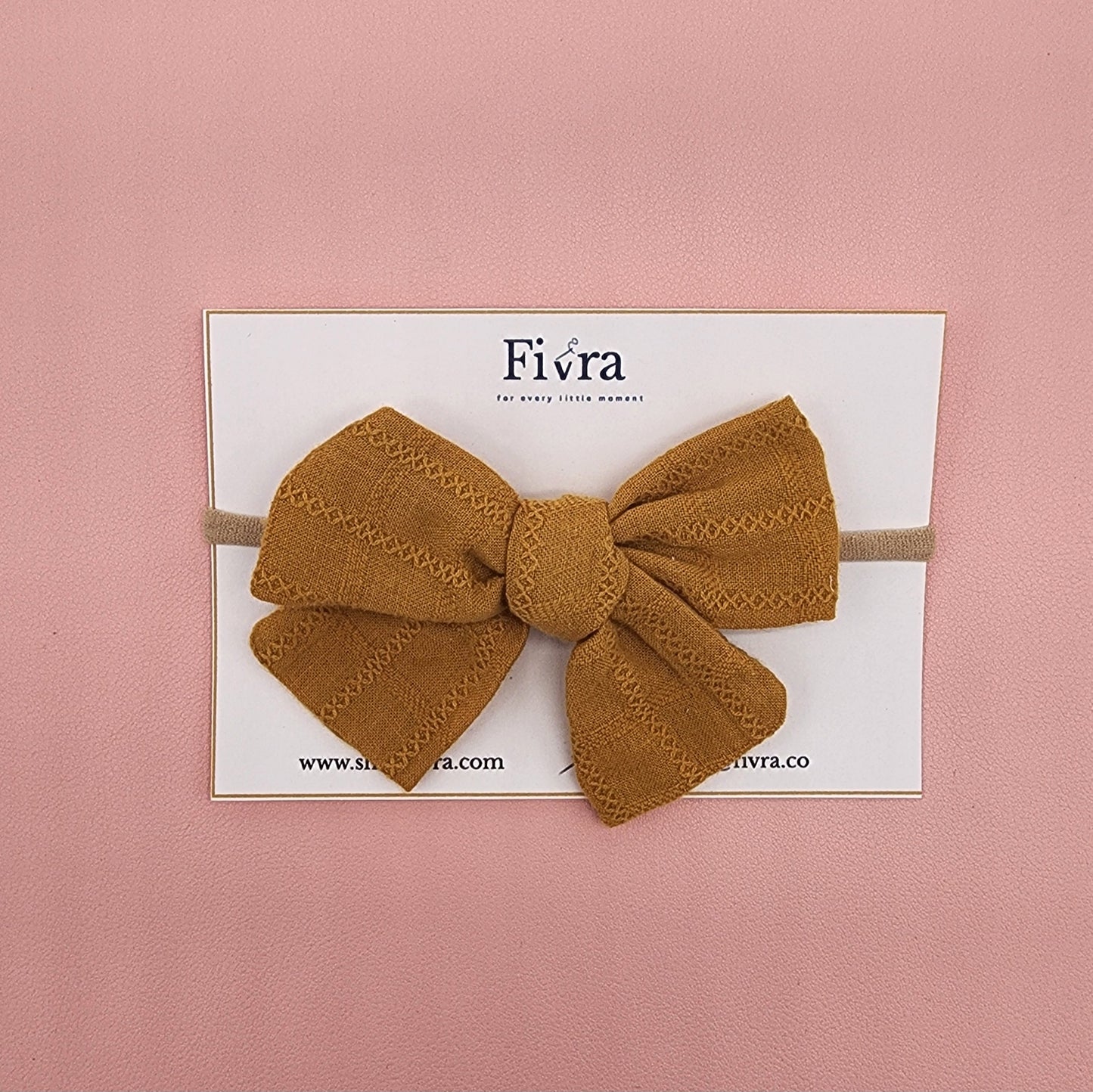 Small, medium hair bow - Nylon headband - Mustard
