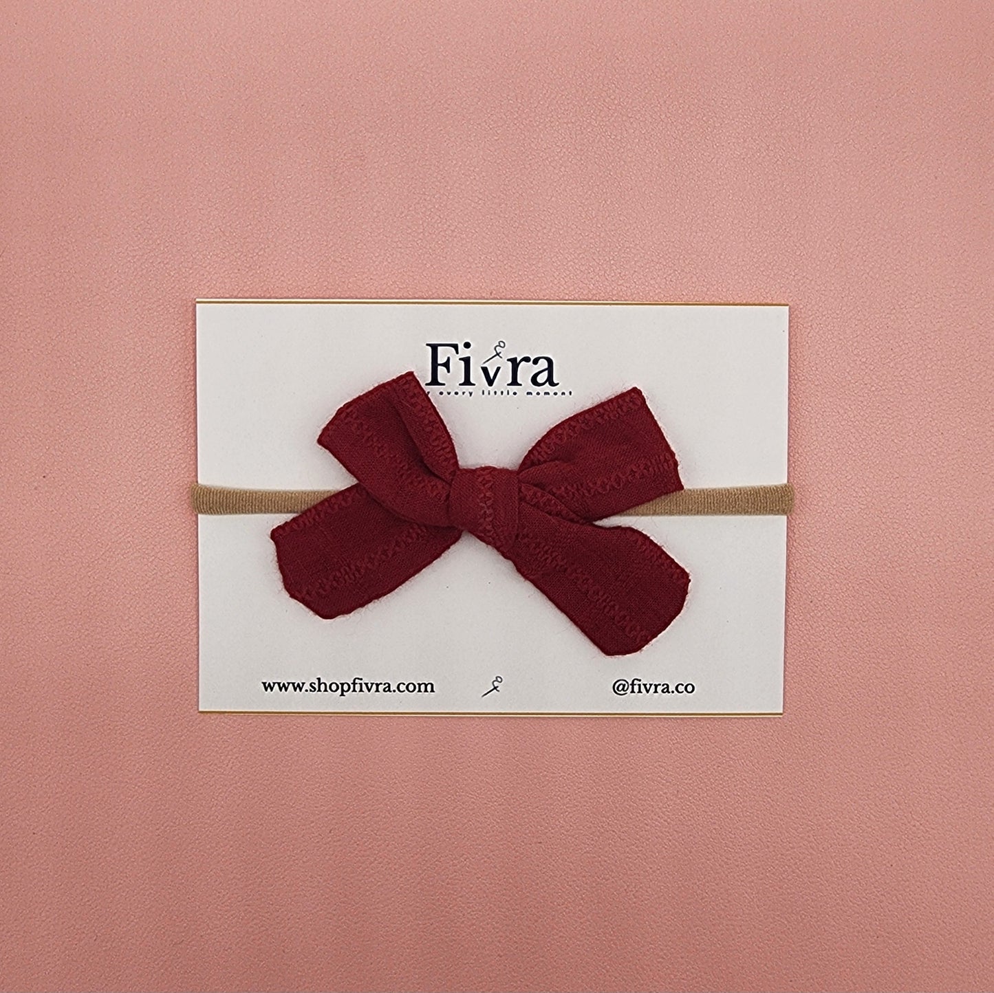 Small skinny hair bow - Nylon headband - Red