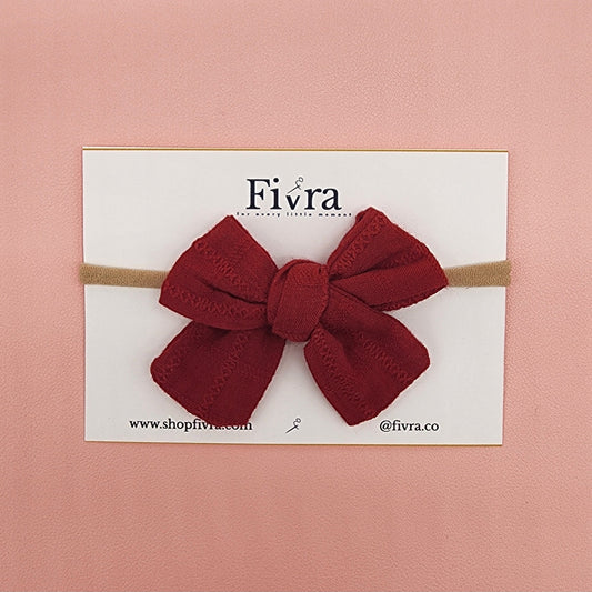 Small, medium hair bow - Nylon headband - Red