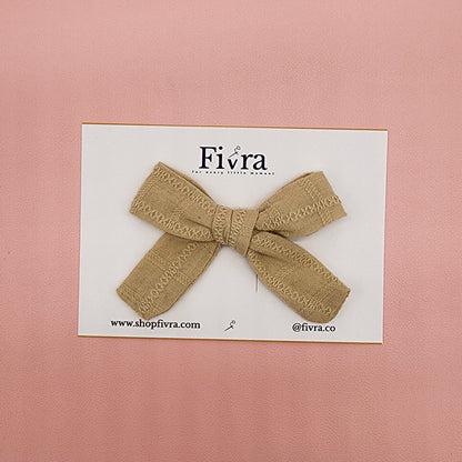 Small hair bow - double prong clip - Beige