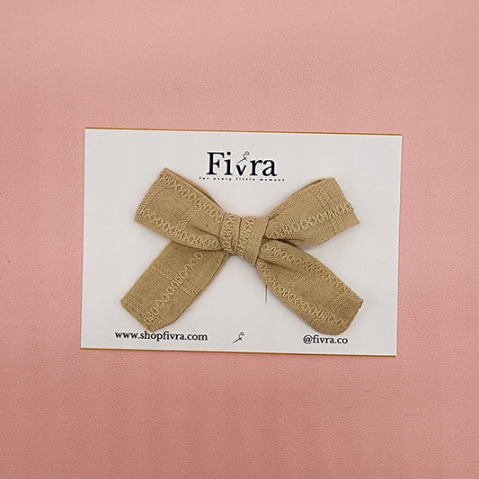 Small hair bow - double prong clip - Beige