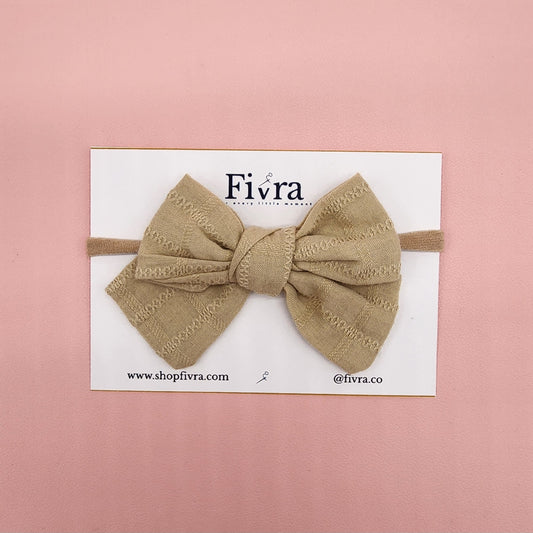Small, medium hair bow - Nylon headband - Beige