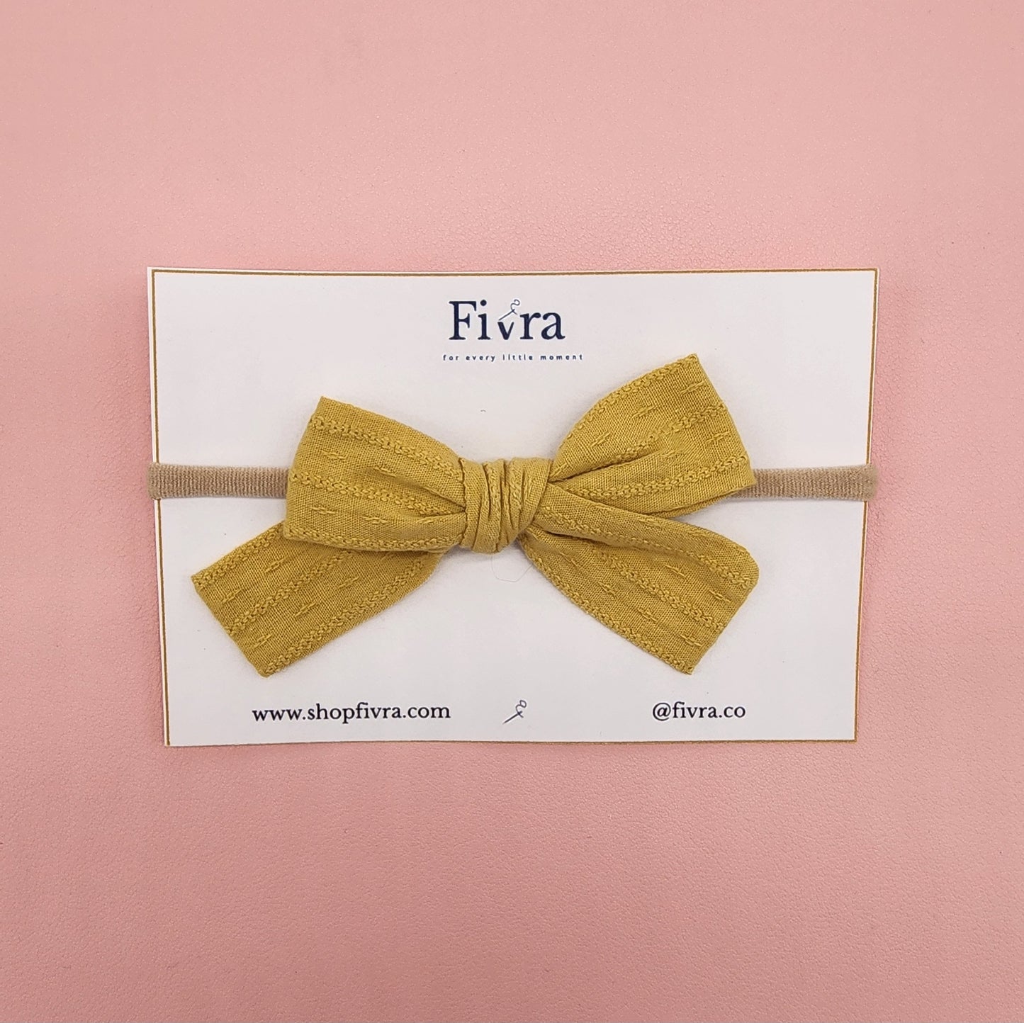 Small, large skinny hair bow - Nylon headband - Light mustard