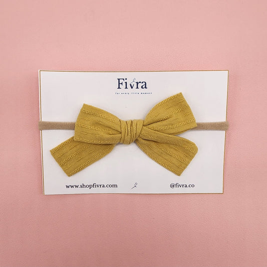 Small, large skinny hair bow - Nylon headband - Light mustard