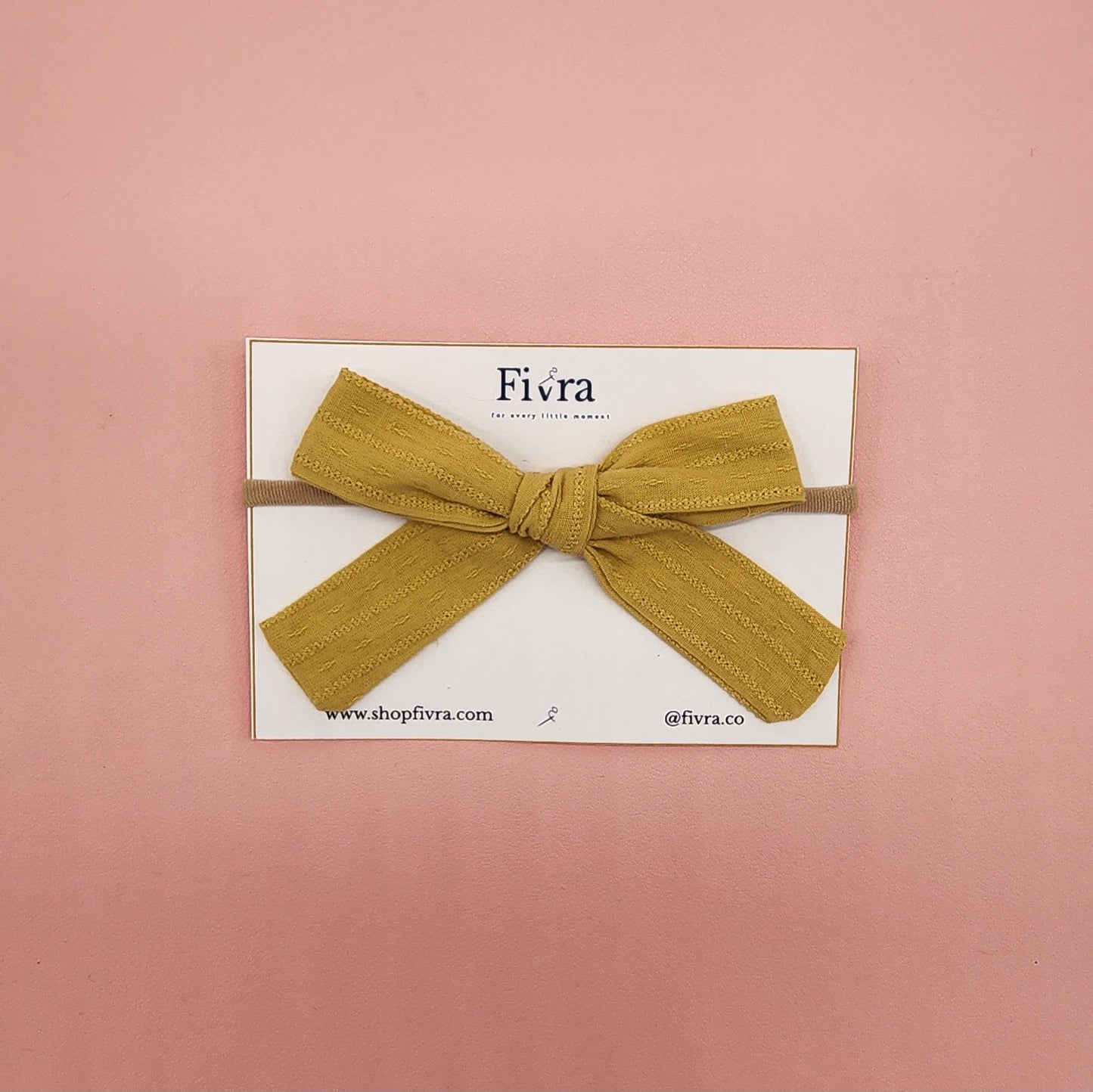 Small, large skinny hair bow - Nylon headband - Light mustard