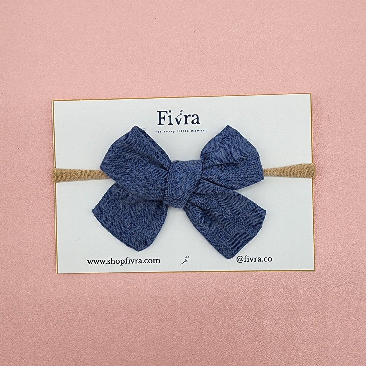 Small, medium hair bow - Nylon headband - Steel blue