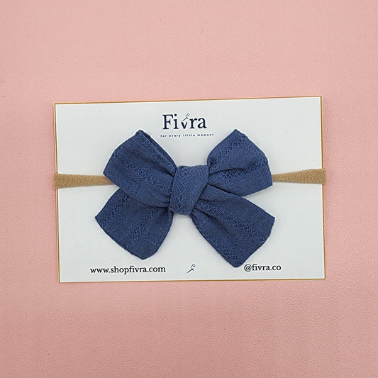 Small, medium hair bow - Nylon headband - Steel blue