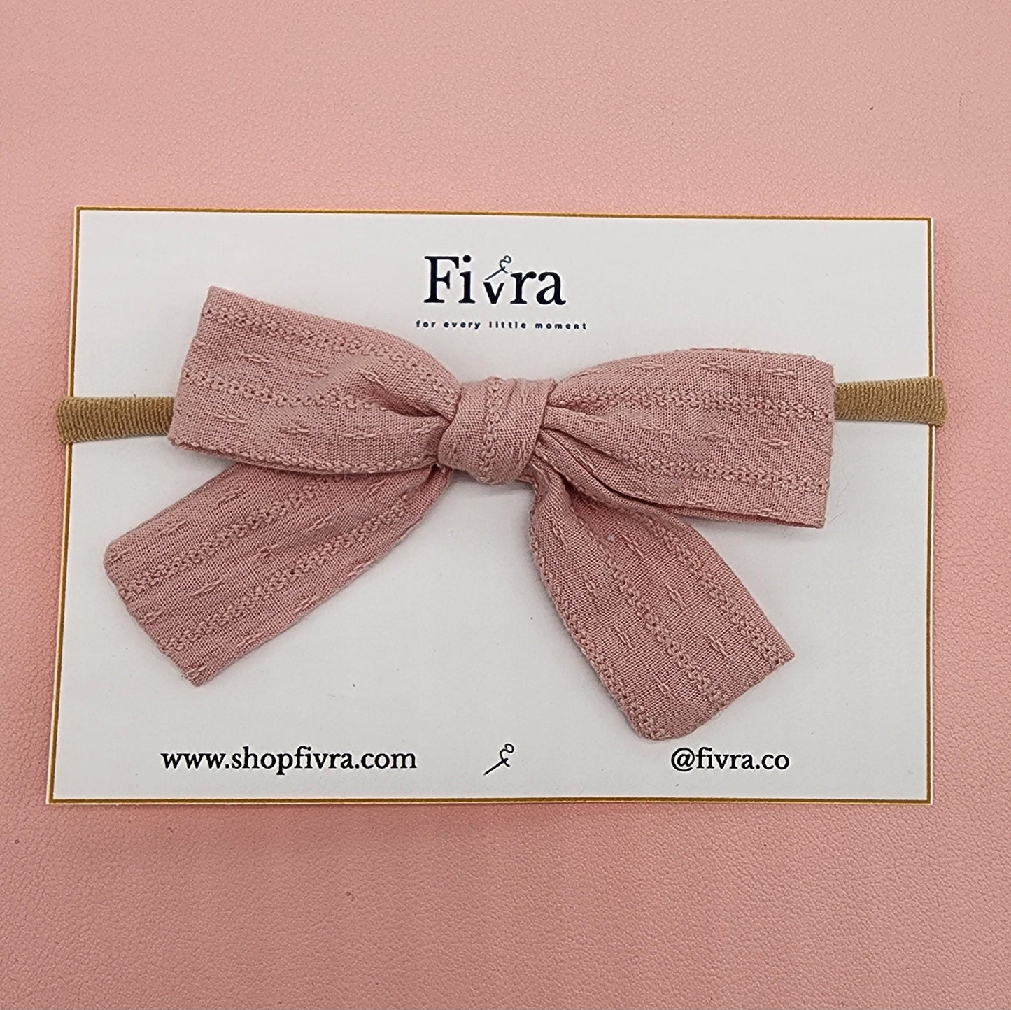 Medium, large skinny hair bow - Nylon headband - Pink
