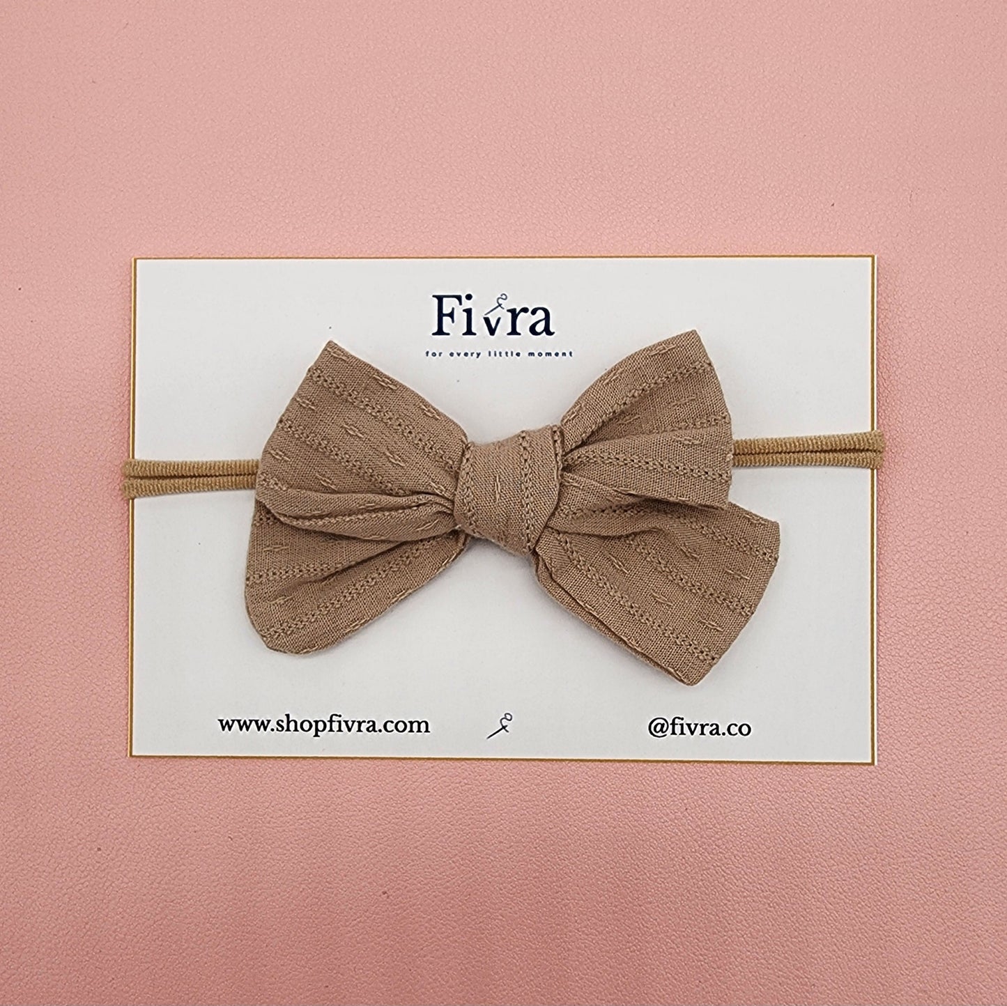 Small hair bow - Nylon headband - Dark beige
