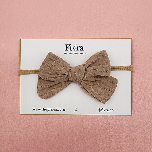 Small hair bow - Nylon headband - Dark beige