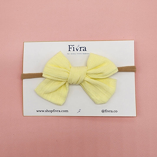 Small hair bow - Nylon headband - Yellow
