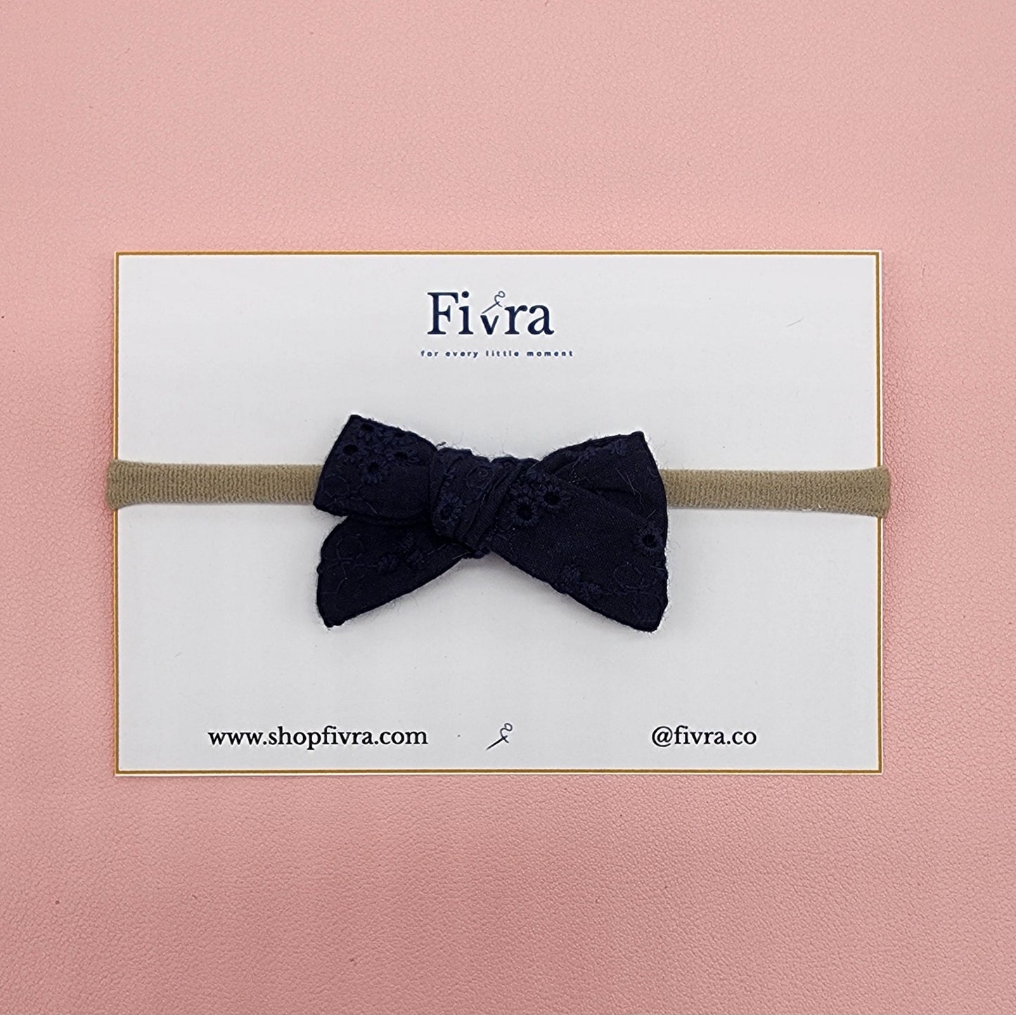 Extra small hair bow - Nylon headband - Navy blue