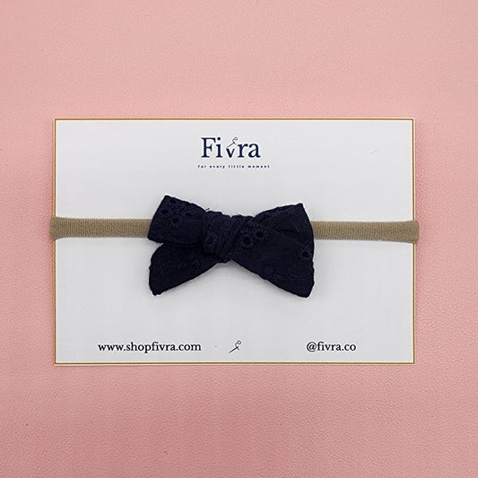 Extra small hair bow - Nylon headband - Navy blue