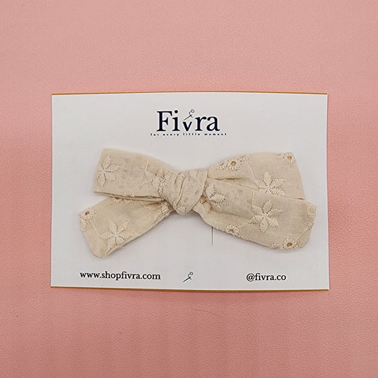 Small hair bow - double prong clip - Cream