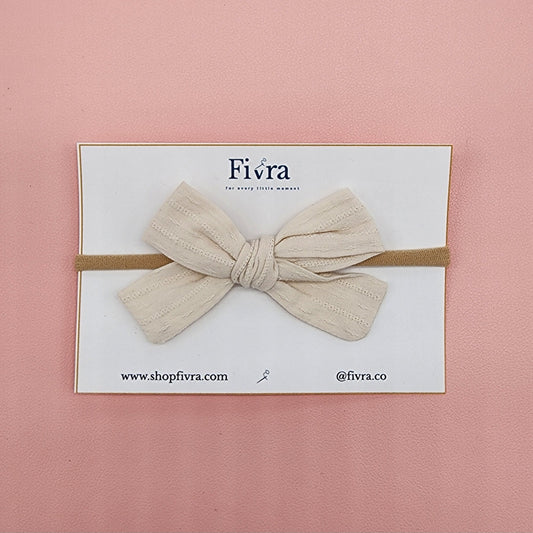 Small hair bow - Nylon headband - Beige