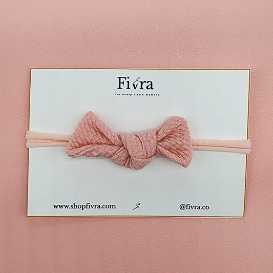 Small hair knot bow - Nylon headband - Soft Pink, Bullet