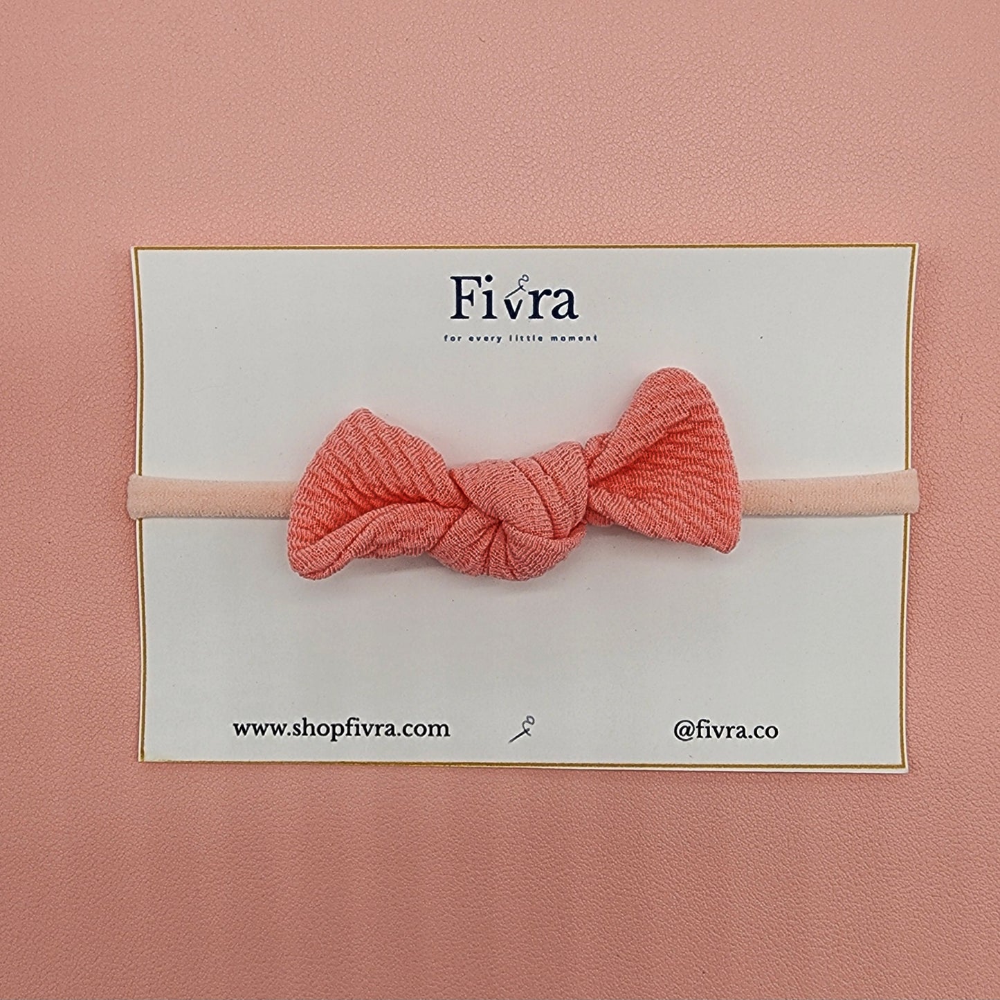 Small hair knot bow - Nylon headband - Coral, Bullet