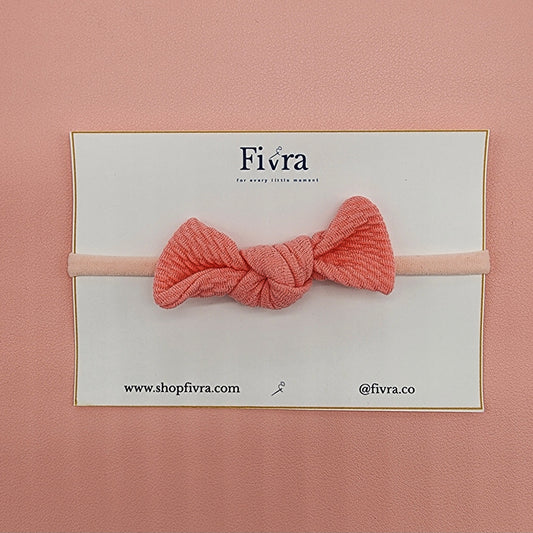 Small hair knot bow - Nylon headband - Coral, Bullet