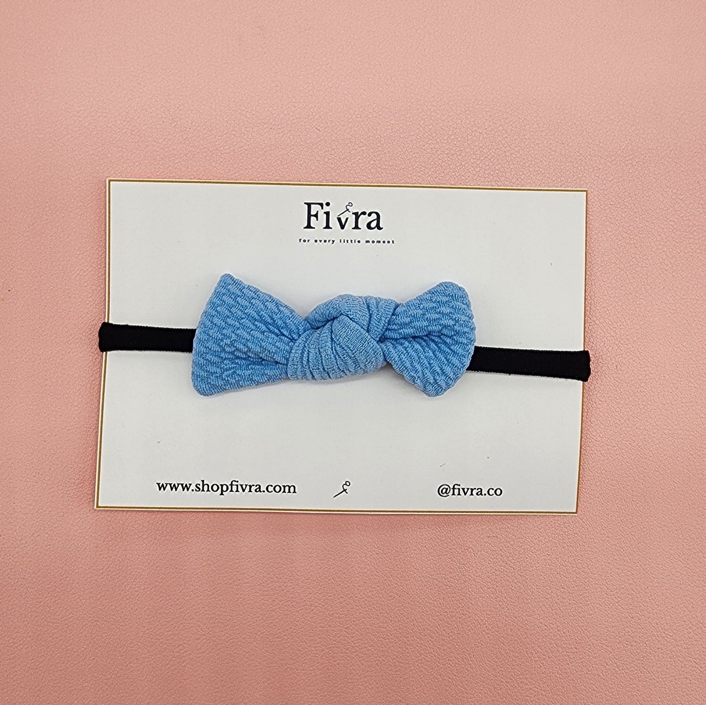 Small hair knot bow - Nylon headband - Light Blue, Bullet