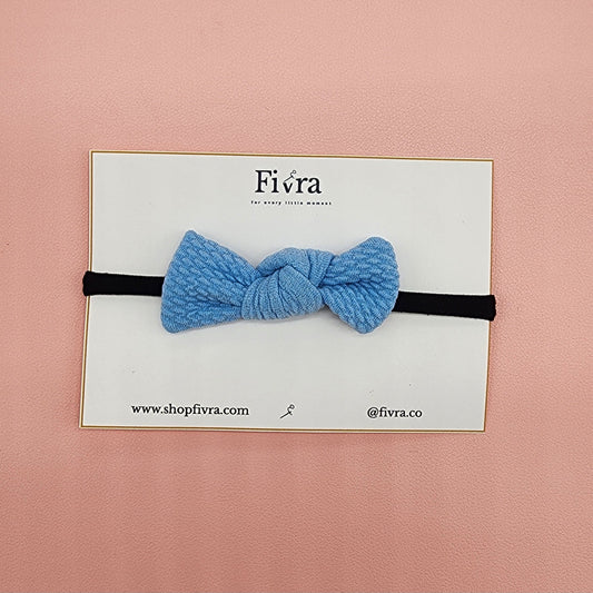 Small hair knot bow - Nylon headband - Light Blue, Bullet
