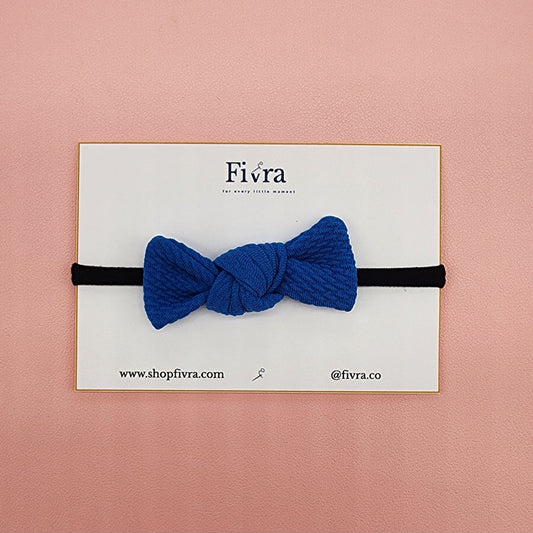 Small hair knot bow - Nylon headband - Blue, Bullet